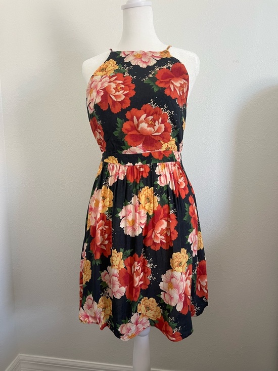 FARM Rio Dresses & Skirts - [FARM Rio] Floral Halter Fit & Flare Dress in Black with Red & Yellow Blooms